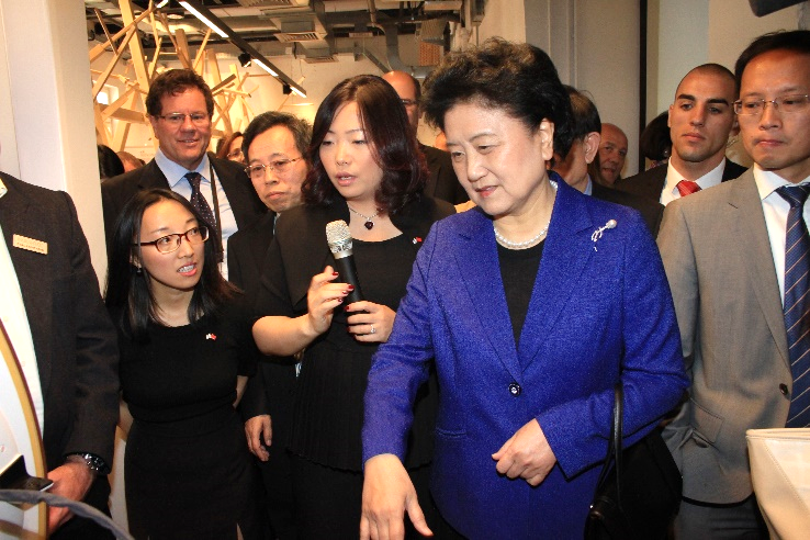 China's Vice Premier, Liu Yandong (right) at the opening of TechCode Tel Aviv, with Holo Zheng (left)